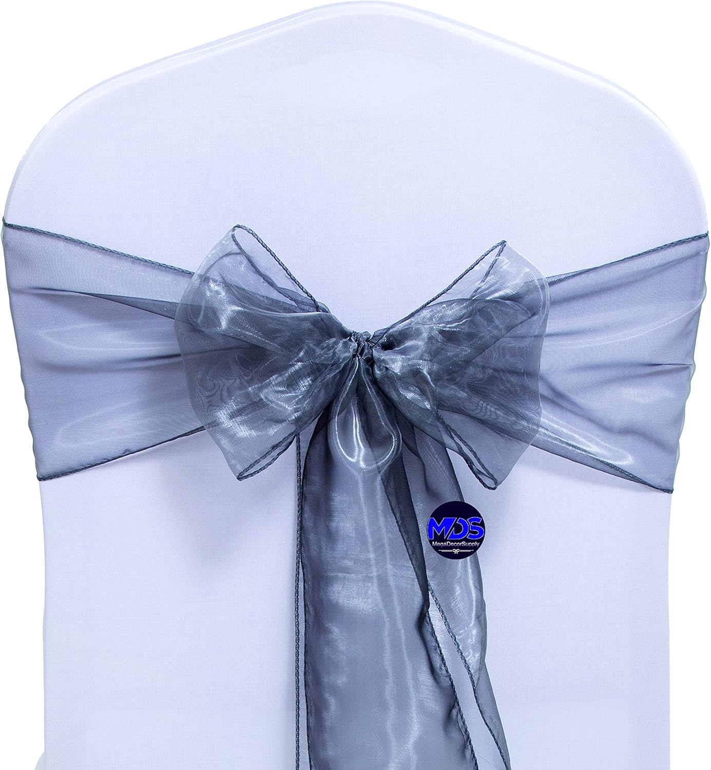 MDS Pack of 75 PCS Organza Chair Sashes Wider Dining Chair Bows Ribbon Tie Back for Wedding Party Birthday Bridal Shower Reception Event Banquet Home Chair Cover Decoration - Silver Gray