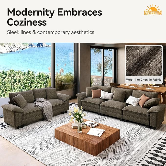 SUNSHINE VALLEY 3 Piece Living Room Sofa Furniture Set, Chenille 2 Comfy Cloud - Image 8
