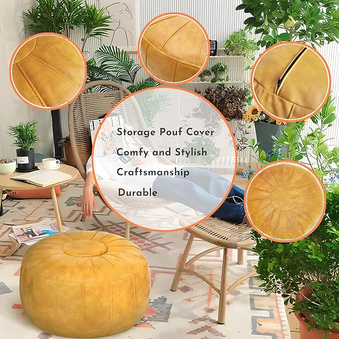 Thgonwid Unstuffed Moroccan Storage Pouf Foot Stool Ottoman Seat Handmade Faux - Image 8