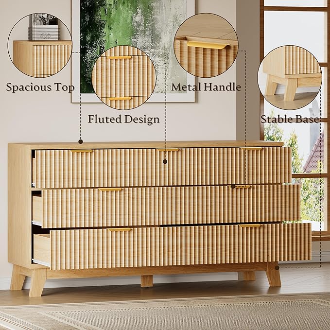 BORNOON Fluted 7 Drawer Dresser, 47.2" Wide Modern Boho Chest of Drawers - Image 5