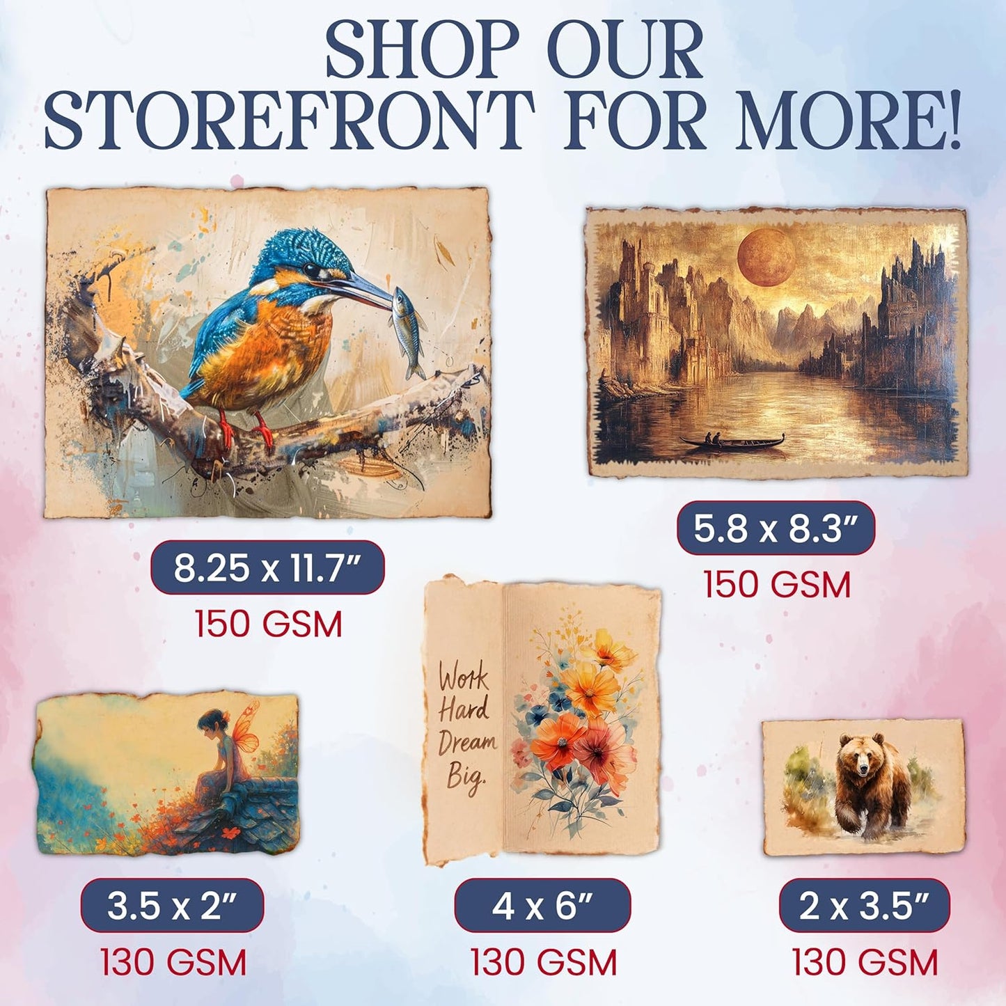 Wanderings Handmade Vintage Deckle Edge Blank Paper - 5.8x8.3 (A5) - A5 Package of 50 for Writers Invitations Crafts - Thick 150 GSM Recycled Paper