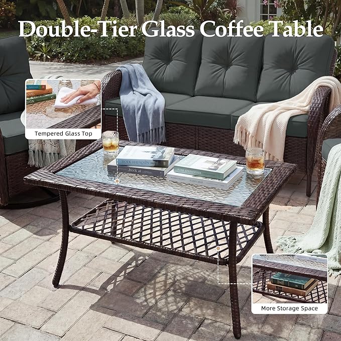 UPHA 6 Pieces Patio Furniture Sets, Wicker Outdoor Sofa Set - Image 7