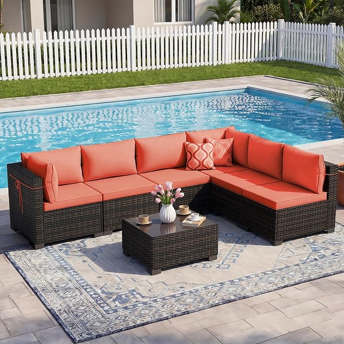 CHABATREE 7pcs Outdoor Patio Furniture Sets, Rattan Conversation Sectional Set by Unknown