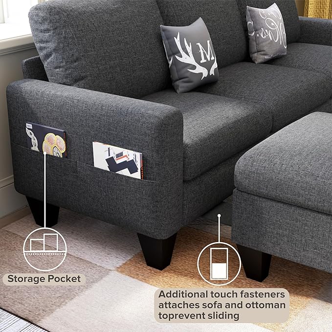 78" Sectional Sofa Couches for Living Room, Dark Grey Convertible L Shaped Couch - Image 6