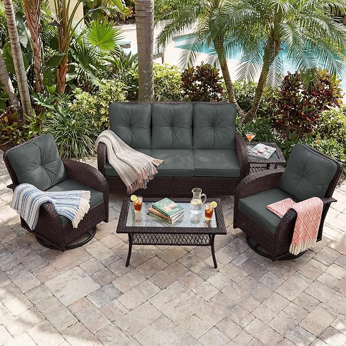 UPHA 5 Pieces Patio Furniture Sets, Wicker Outdoor 3-Seat Sofa Set - Image 5