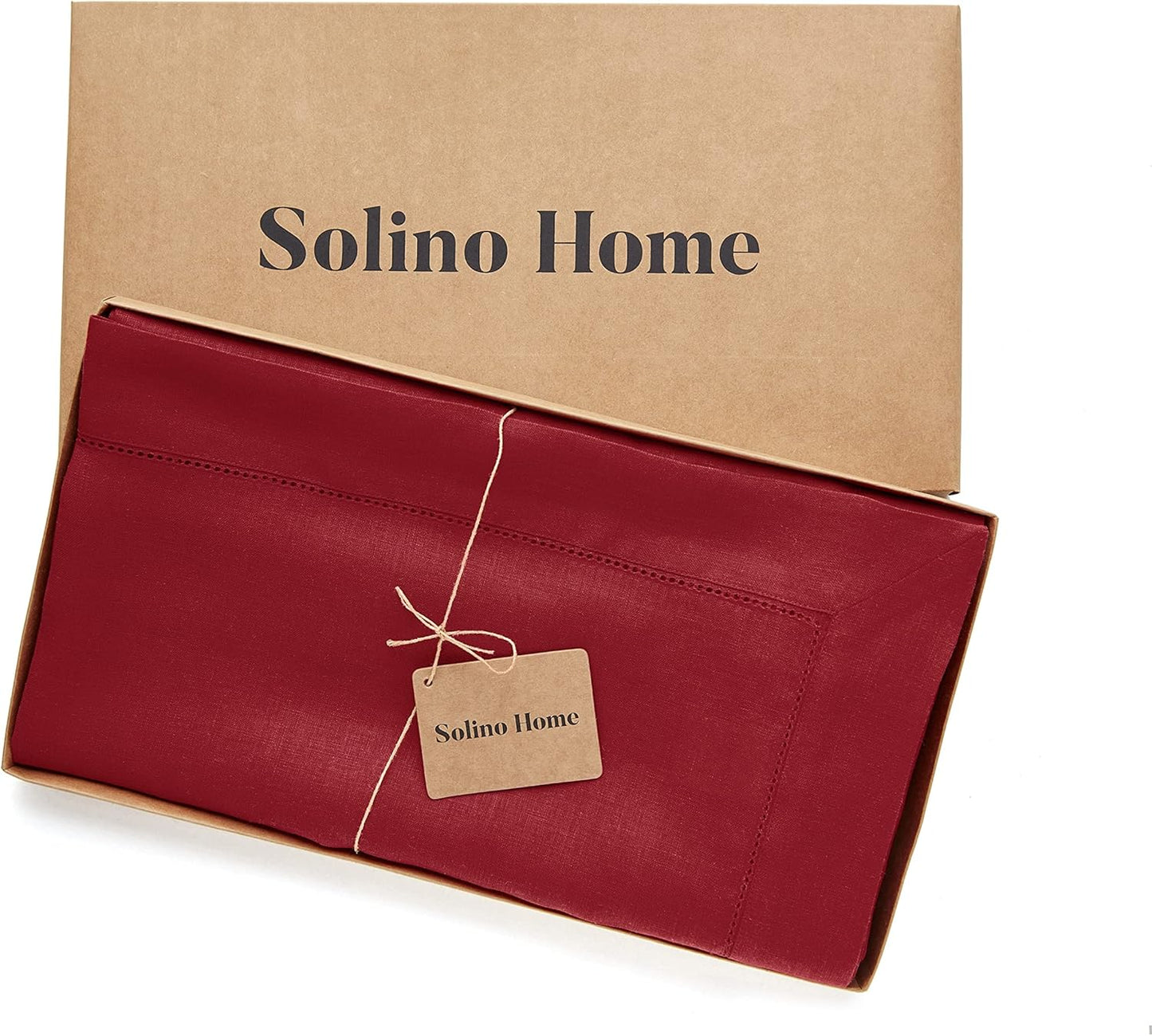 Solino Home Linen Red Tablecloth 60 x 90 Inch - Classic Hemstitch, 100% Pure Linen Rectangular Tablecloth - Machine Washable Table Cloth for Christmas, Holiday