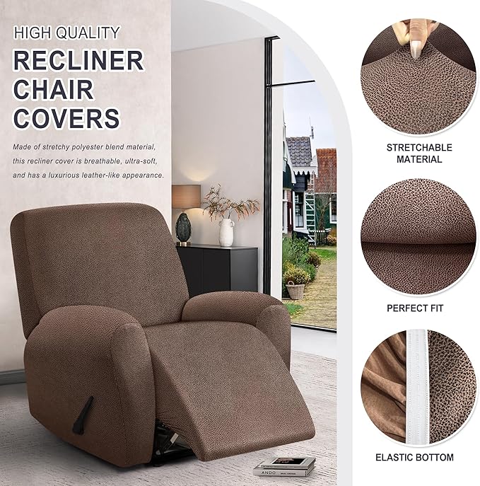 ANARACHON Leather Look Recliner Chair Covers, 4-Pieces Stretch Recliner Cover - Image 5