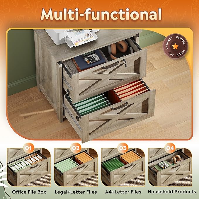 DEVAISE 2 Drawer File Cabinet, Lateral Wood Filing Storage Cabinet - Image 4
