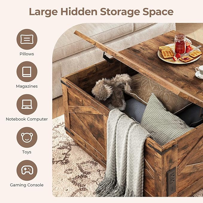 Jocoevol Farmhouse Lift Top Coffee Table, Square Wood Center Table - Image 6