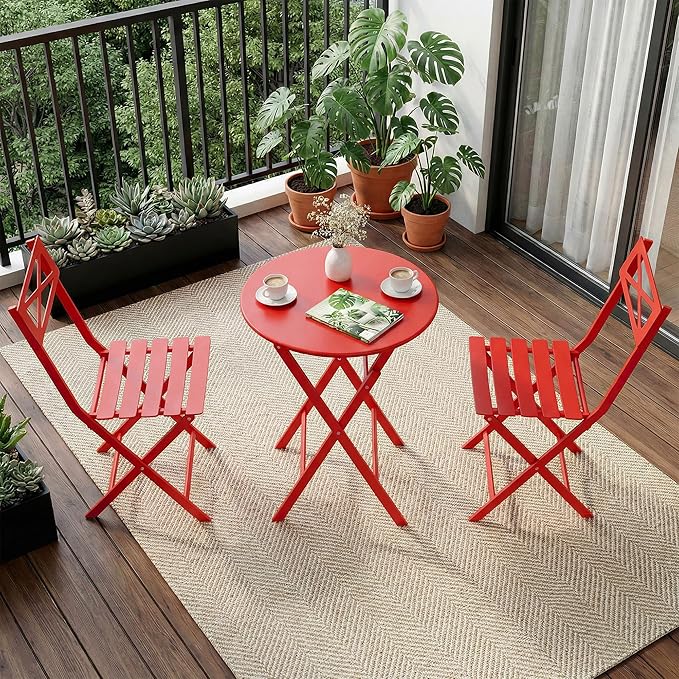 GarveeLife 3 Piece Patio Bistro Set, New Iron Outdoor Furniture Set, Metal - Image 6