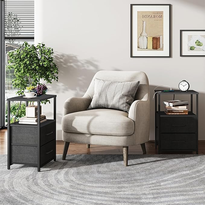 TUTOTAK End Table with Charging Station, Night Stand, Side Table with 2 USB - Image 8