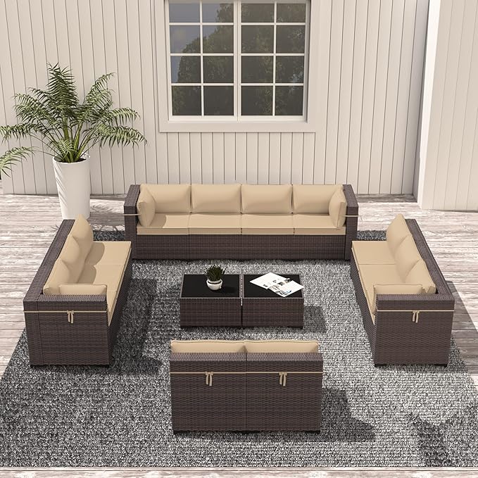 Outdoor Patio Furniture Set, 14 Pieces Outdoor Sectional Furniture Patio Sofa - Image 8