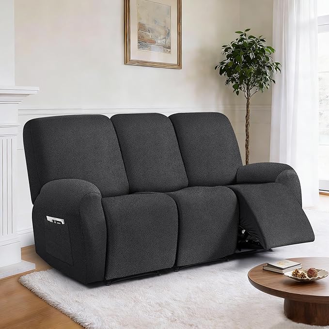 ANARACHON Leather Look Recliner Couch Cover, 8-Pieces Stretch Recliner Sofa - Image 2