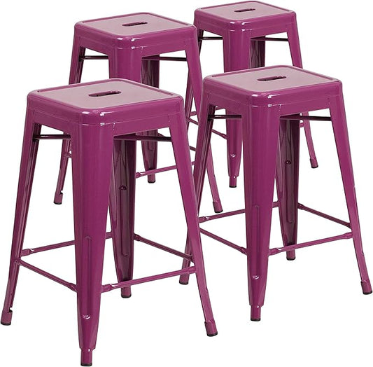Flash Furniture Kai Commercial Grade 4 Pack 24" High Backless Purple by FlashFurniture