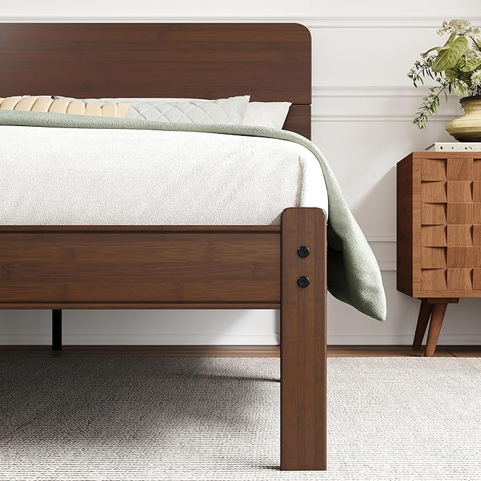 BOSRII 14in High Solid Bamboo Wood Platform Twin Size Bed Frame - Image 5