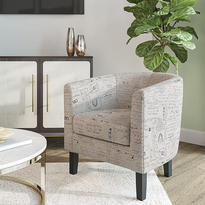 BELLEZE Accent Barrel Chair, Linen Round Chair Club Tub Sofa Corner Chair by BELLEZE