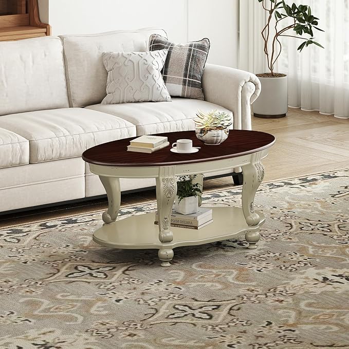 LKTART Oval Coffee Tables for Living Room, Round Vintage Coffee Table - Image 5