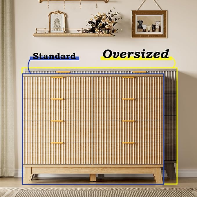 BORNOON Fluted 8 Drawer Tall Dresser, 47.2" Wide Modern Boho Chest of Drawers - Image 3