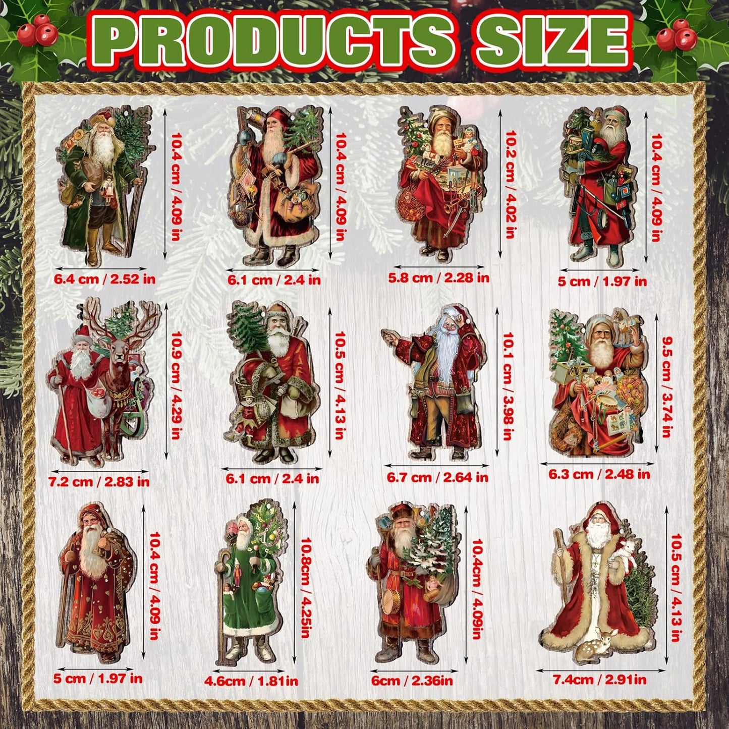 Suzile 36 Pcs Christmas Wooden Ornaments Vintage Christmas Tree Decorations Santa Claus Ornaments for Tree Wreaths Xmas Hanging Wood Cutouts Decor for Farmhouse Home Winter Holiday Party Favors