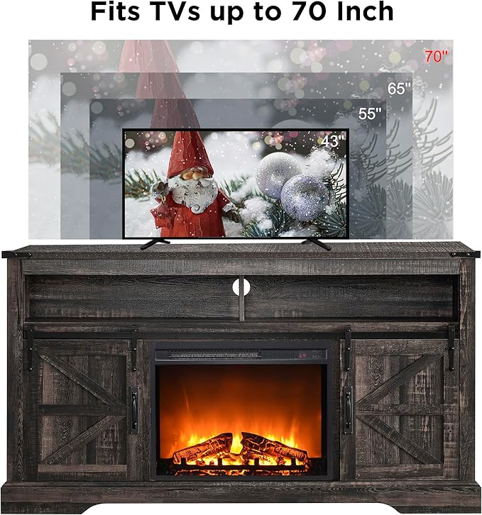OKD Fireplace TV Stand for 65+ Inch TV, Rustic Media Console w/Sliding Barn - Image 5