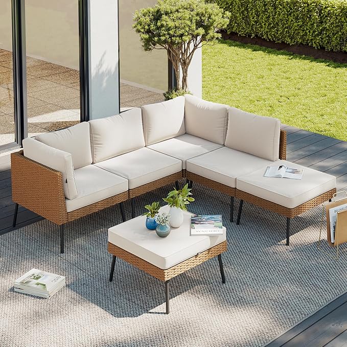 Aoxun 6 Piece Patio Furniture Set, 6 Seats Outdoor Sectional Sofas by Aoxun