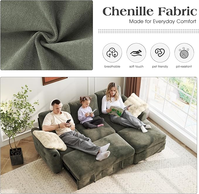 Ihanherry Modular Convertible Sectional Sofa Bed, Reversible Chaise & Storage - Image 4