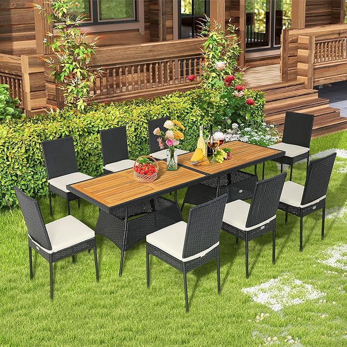 Tangkula 10 Piece Wicker Patio Dining Set, Outdoor Rattan Table & Chairs Set - Image 2