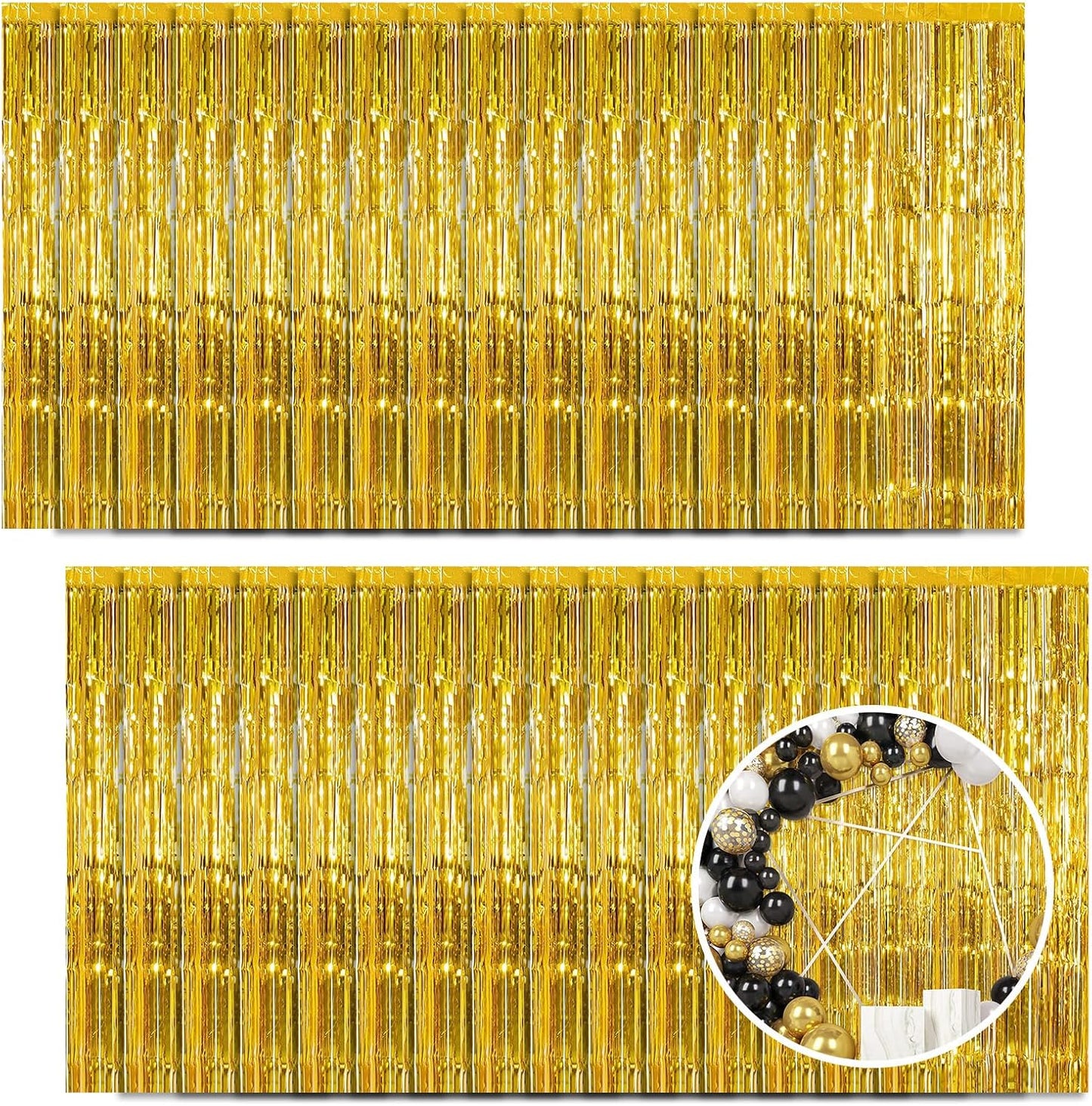 30 Pack Gold Foil Fringe Curtain Backdrop, 3.3x8.2 Feet Metallic Tinsel Streamer Curtains Photo Booth Props for Birthday/Wedding/Graduation/Baby Shower/Christmas/New Year/Disco Party Decorations