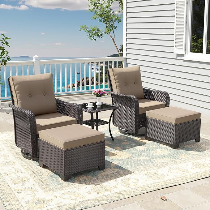 ALAULM 5-Piece Outdoor Swivel Rocking Chair Set - Image 2