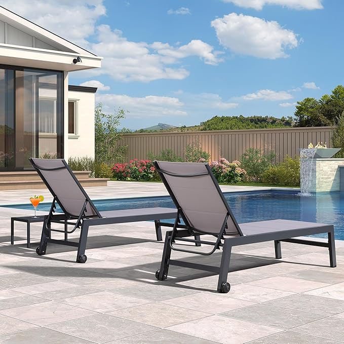 PURPLE LEAF Outdoor Chaise Lounge Set of 4 Aluminum Patio Chair - Image 3