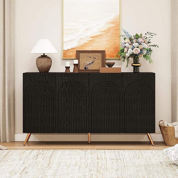 59" Black Arched Sideboard Buffet Cabinet - Image 9