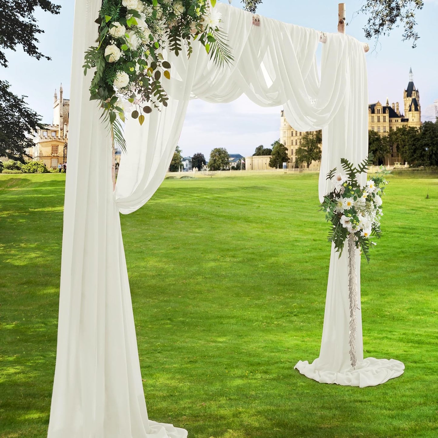 VACVELT Wedding Arch Draping Fabric, Ivory Chiffon, 2 Panels Sheer Drapes, 30 Inch x 20ft Chiffon Backdrop Curtain, Outdoor Sheer Drapery for Ceremony Party Ceiling