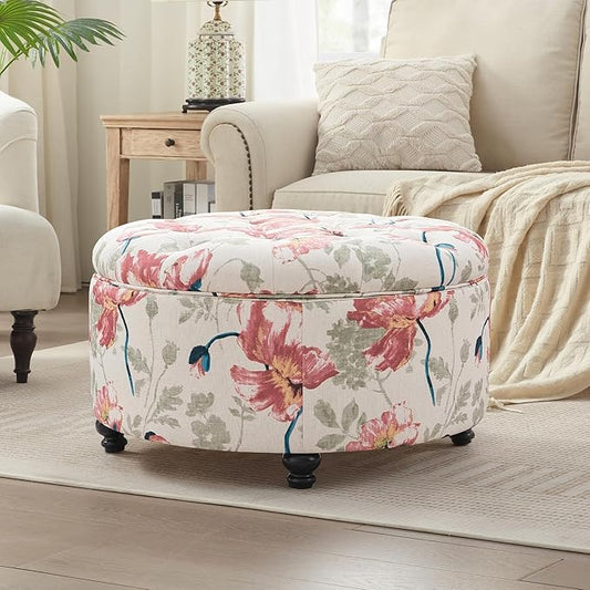 HUIMO 30-Inch Round Storage Ottoman, Modern Button Tufted Ottoman Coffee Table by HUIMO