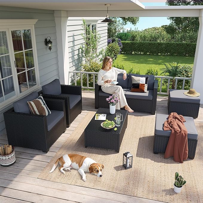 Aoxun 7 Piece Outdoor Patio Furniture Set 6 Seats, Outdoor Sectional - Image 2