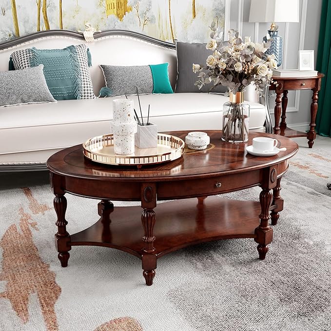 Solid Wood Oval Coffee Table - Image 6