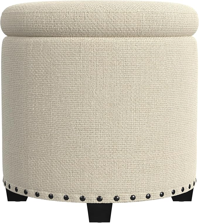 HomePop Home Decor | Upholstered Round Storage Ottoman - Image 6
