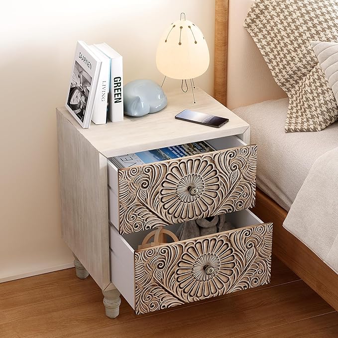 SUNBURY Nightstand w 2 Drawers, End Table Living Room Small Side Table - Image 2