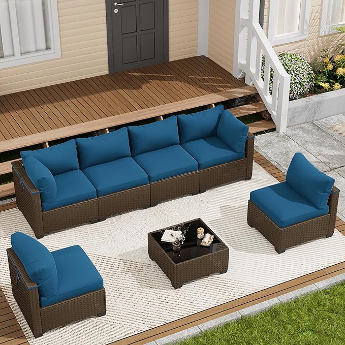 LOUVIXA 7 Piece Outdoor Patio Furniture Set, Outdoor Sectional Sofa, Wicker by LOUVIXA