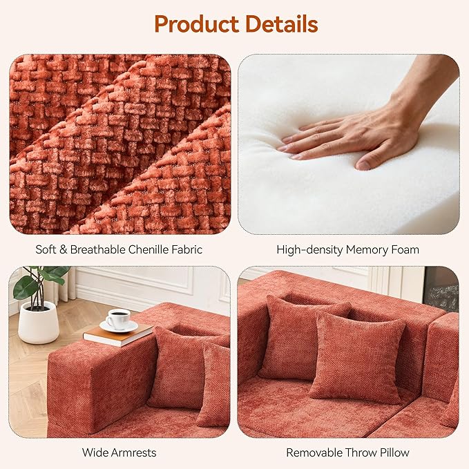 MONVANE 103'' Modular Sectional Sofa, Cloud Sectional Couch - Image 4