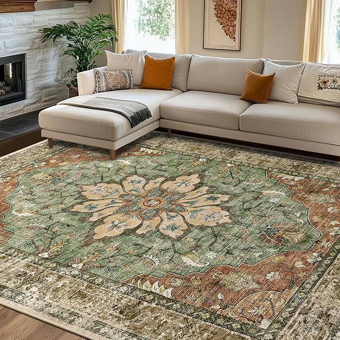 RELEANY Area Rugs 8'x10' Washable Non-Slip, Floral Vintage Distress Print - Image 2