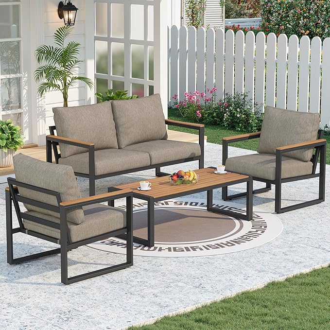 Patio Furniture Set, 4 Pieces Outdoor Patio Furniture by COMLAXFIELD