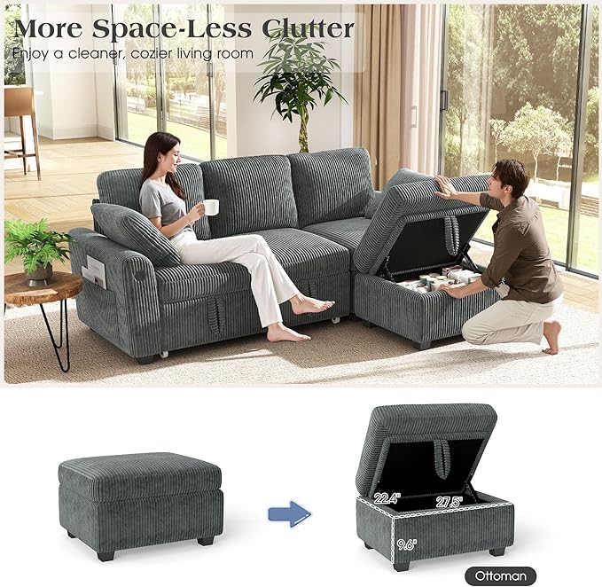 Ihanherry 81-inch Corduroy Modular Sectional Sofa Bed - Image 5