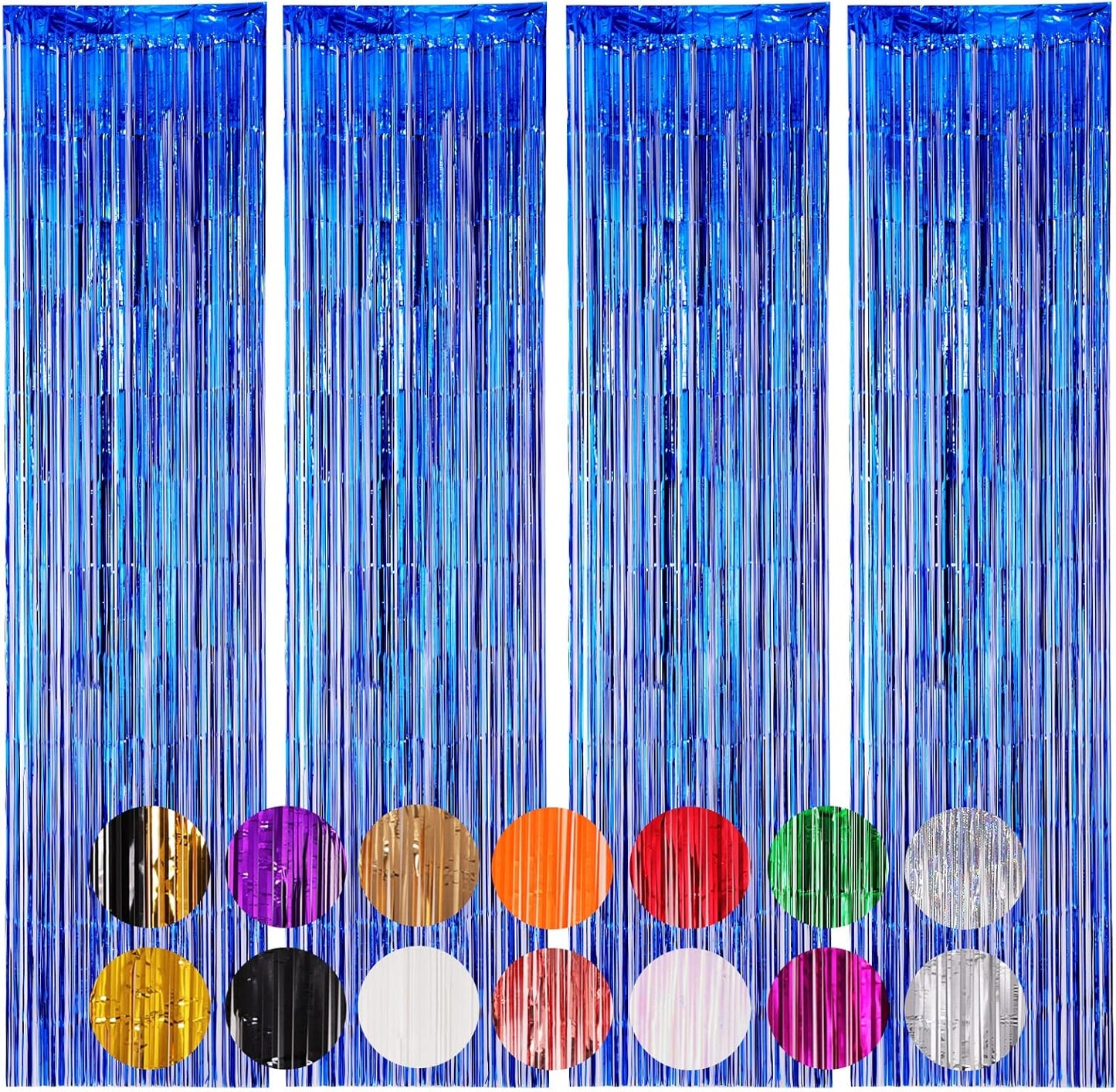 4 Pack Blue Foil Fringe Backdrop Curtains, Tinsel Streamers Birthday Party Decorations, Fringe Backdrop for Graduation, Baby Shower, Gender Reveal, Disco Party