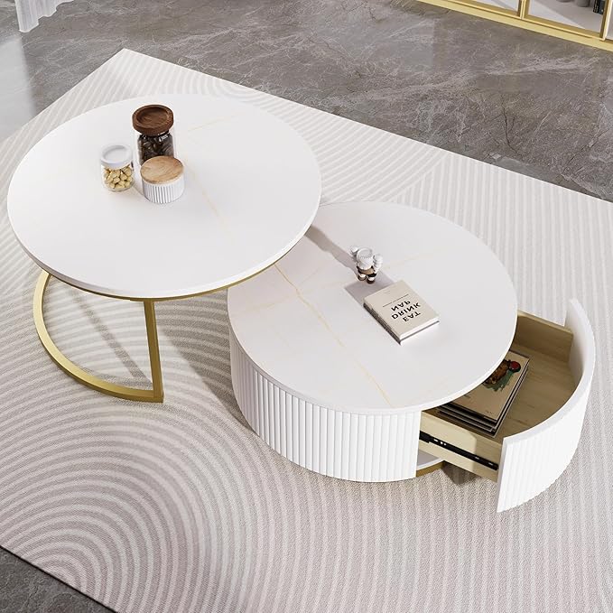 27.6" Modern Round Nesting Coffee Table Fluted - Image 4