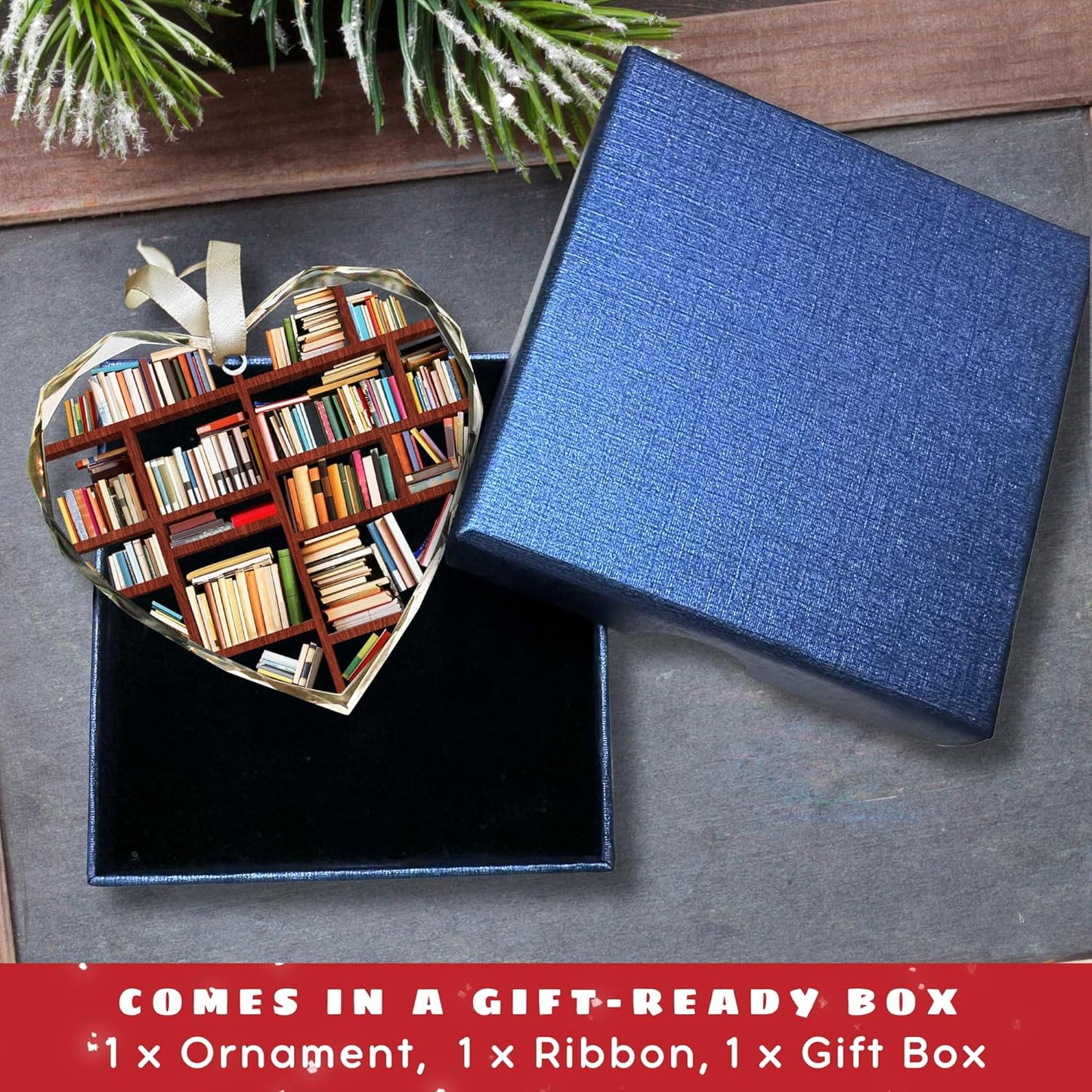 Pawzity Book Lovers Gifts - Gifts for Book Lovers - Books Ornaments for Christmas Tree - Gift for Reading Lover Women - Gift Ideas for Books Lover, Bookworm, Women, Librarian, Nerd - Glass Ornament