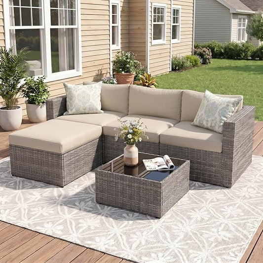 Wisteria Lane 5 Piece Outdoor Patio Furniture Set, All Weather Wicker Rattan by WisteriaLane