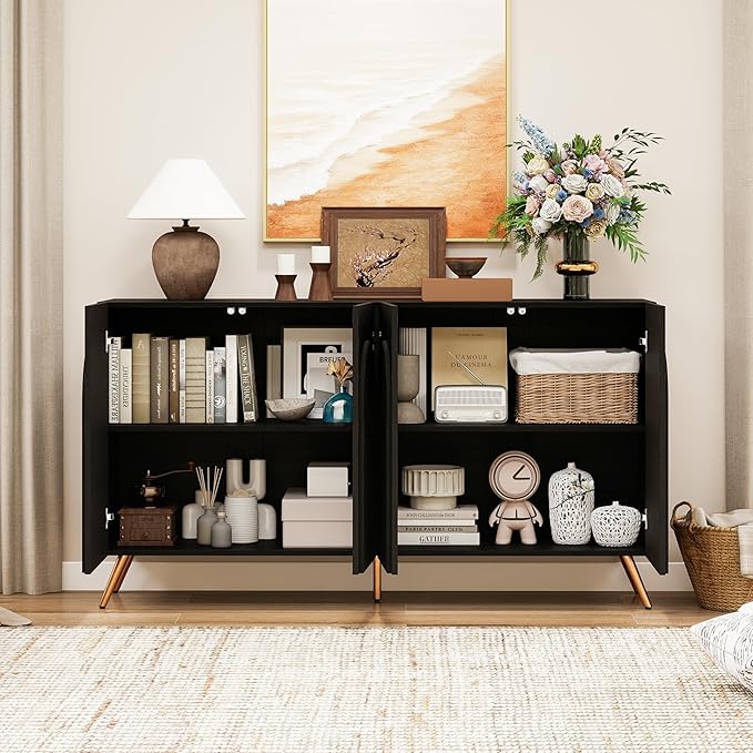 59" Black Arched Sideboard Buffet Cabinet - Image 3