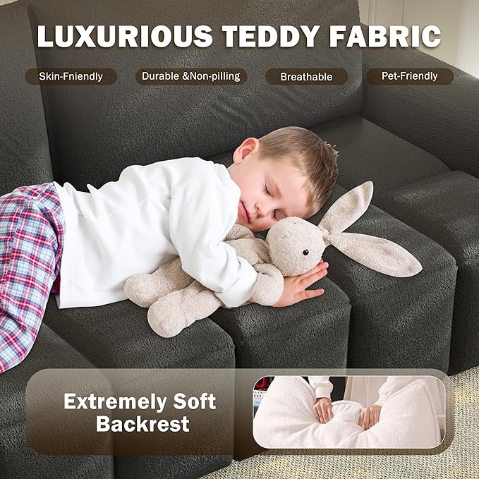 KEIKI 90.2" Modern 3-in-1 Sleeper Sofa Bed – Teddy Fabric 4-Seater Couch - Image 6