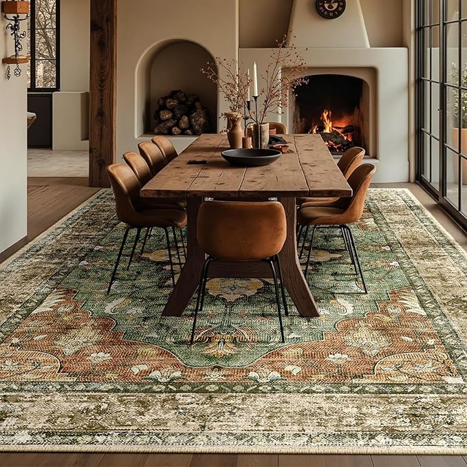 RELEANY Area Rugs 10'x12' Washable Non-Slip, Floral Vintage Distress Print - Image 4