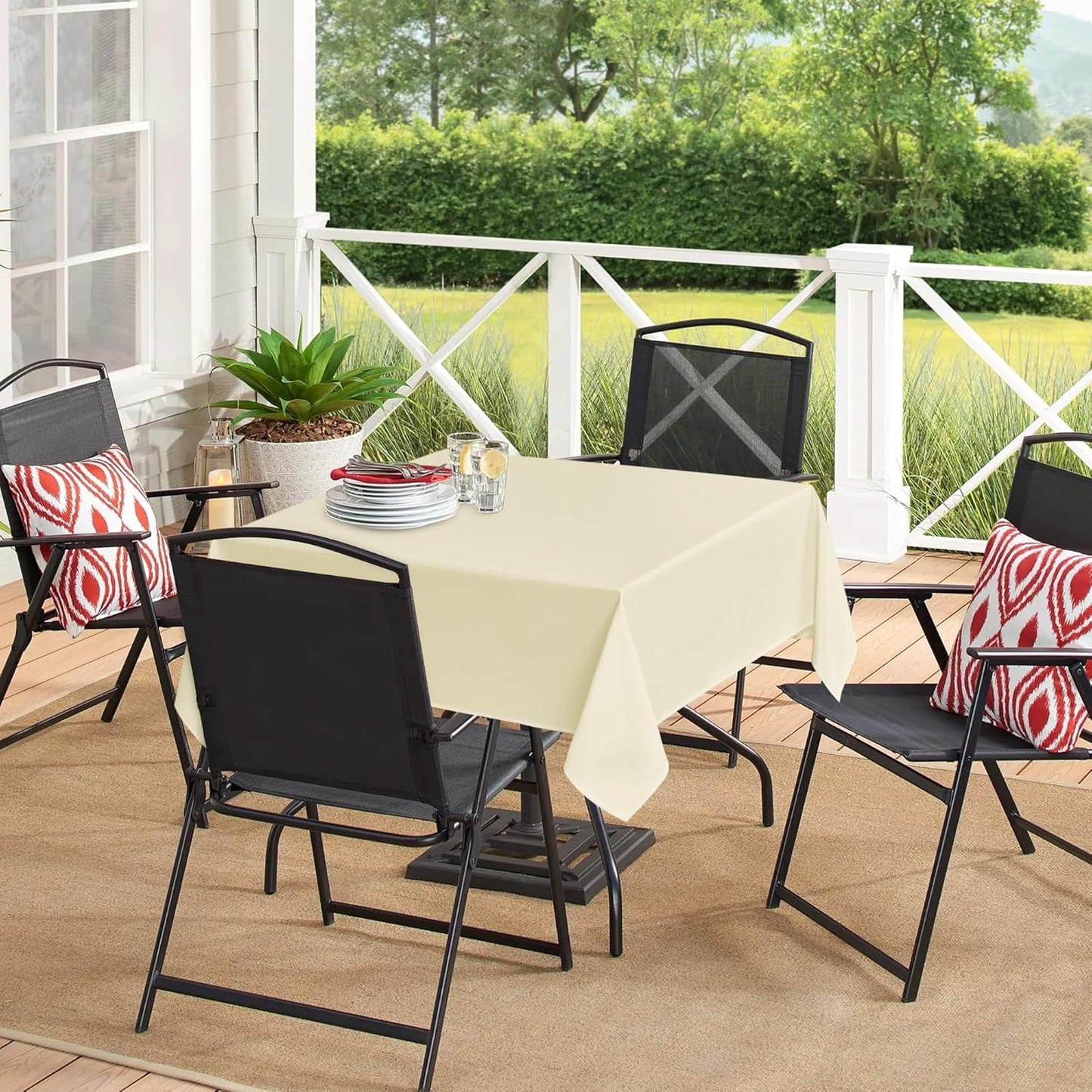 sancua Square Tablecloths 54x54 Inch - Beige Fabric Table Cloth for Square or Round Tables, Washable Polyester Table Cover for Dinner, Holiday Party, Decorative Display Tables